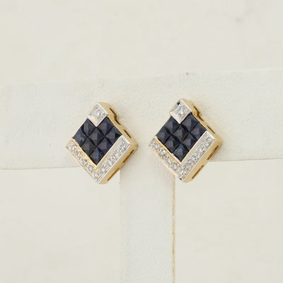 Yellow Gold Sapphire and Diamond Stud Earrings