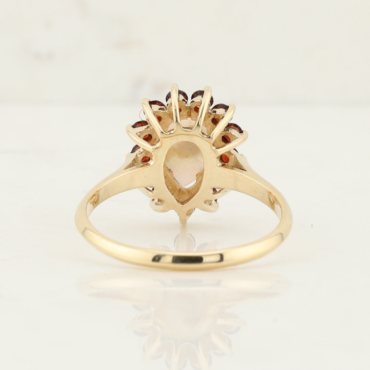 Yellow Gold Opal and Garnet Ring