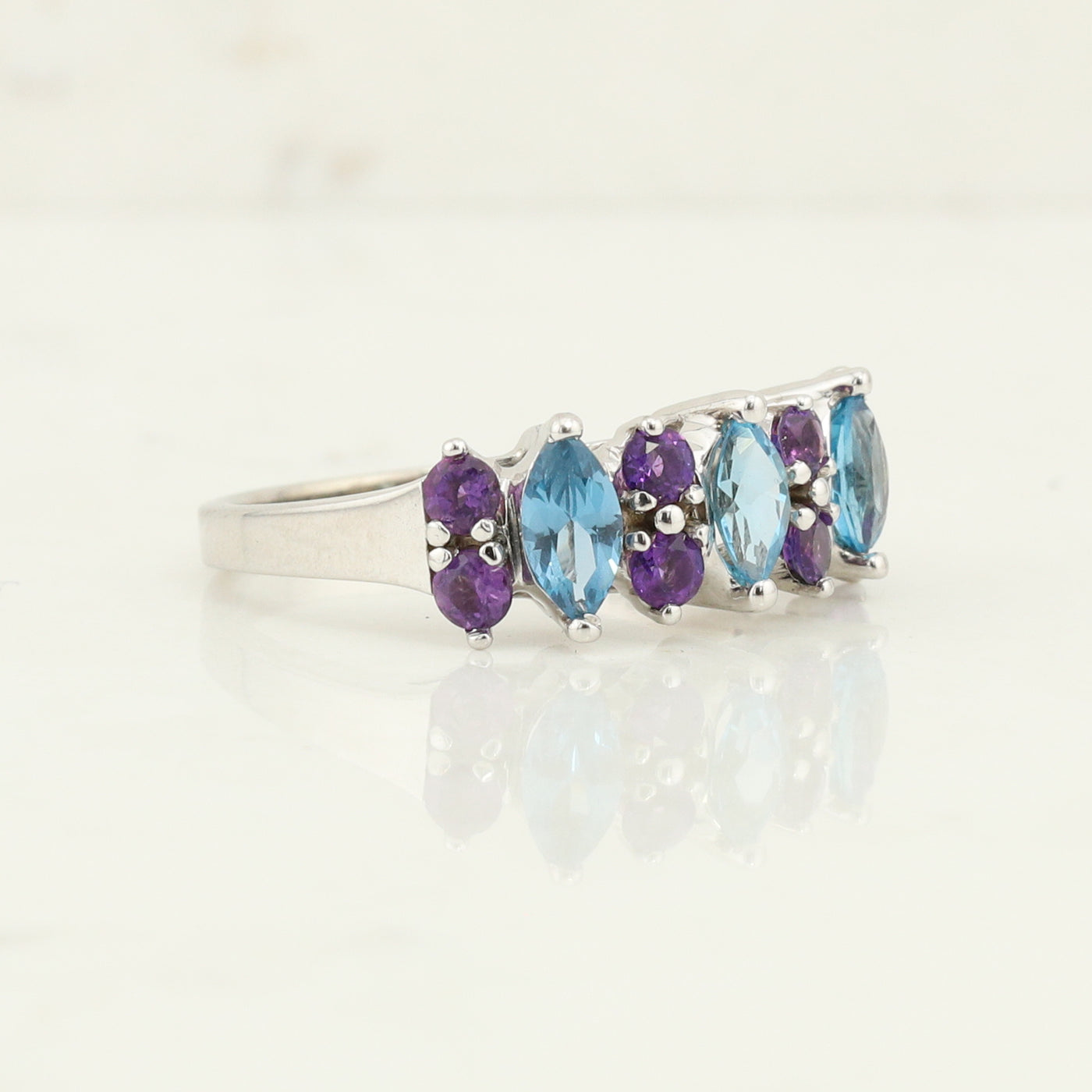 Blue Topaz and Amethyst Ring