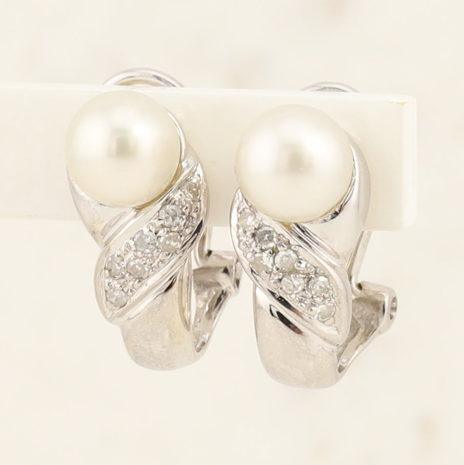 White Gold & Pearl Earrings