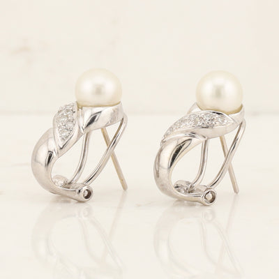 White Gold & Pearl Earrings