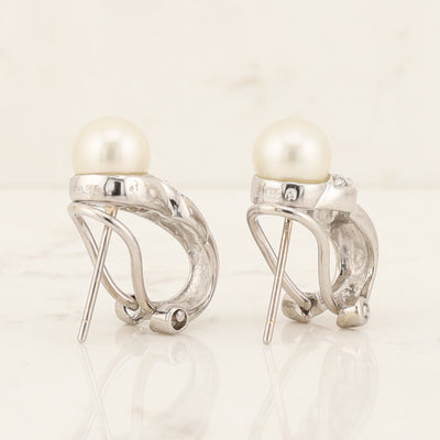 White Gold & Pearl Earrings