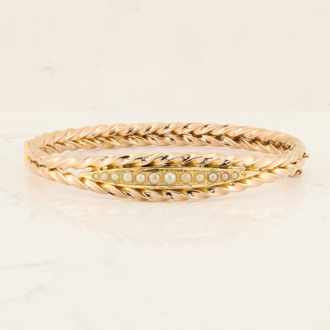 Seed Pearl & 15ct Yellow Gold Bangle