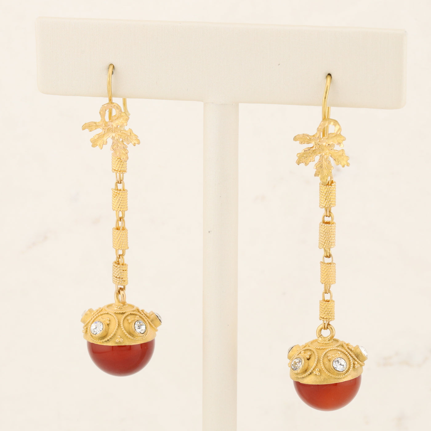 Leaf Motif Drop Acorn Earrings