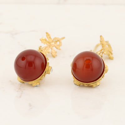 Leaf Motif Drop Acorn Earrings