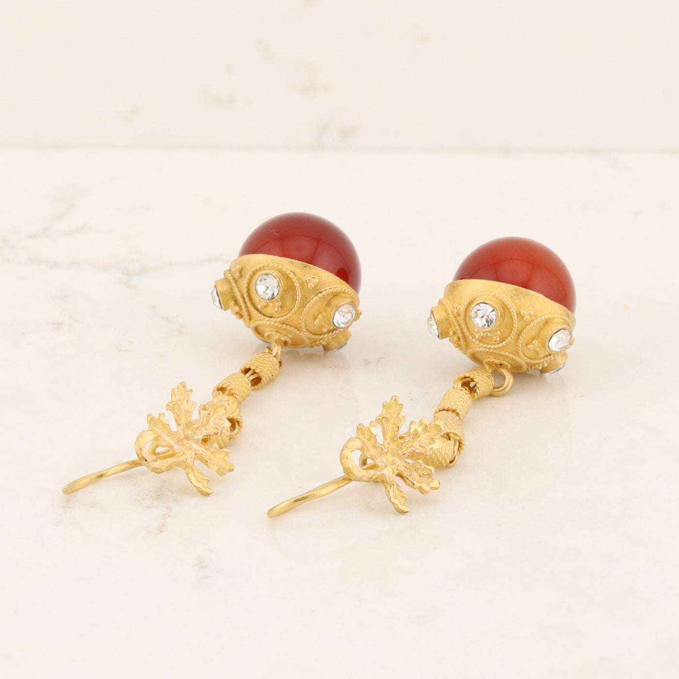 Leaf Motif Drop Acorn Earrings