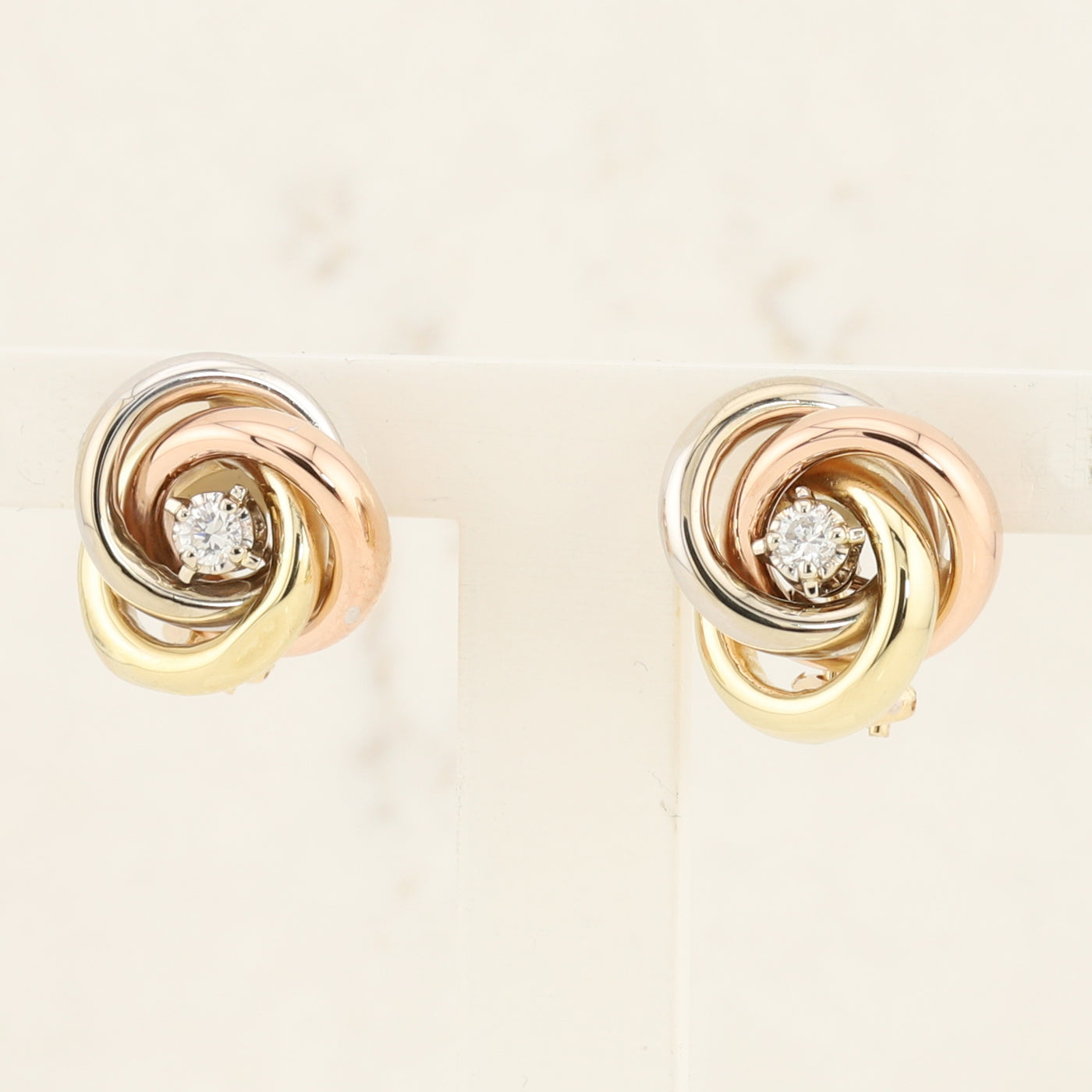 Tri Colour Love Knot Diamond Earrings