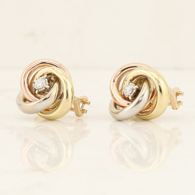 Tri Colour Love Knot Diamond Earrings