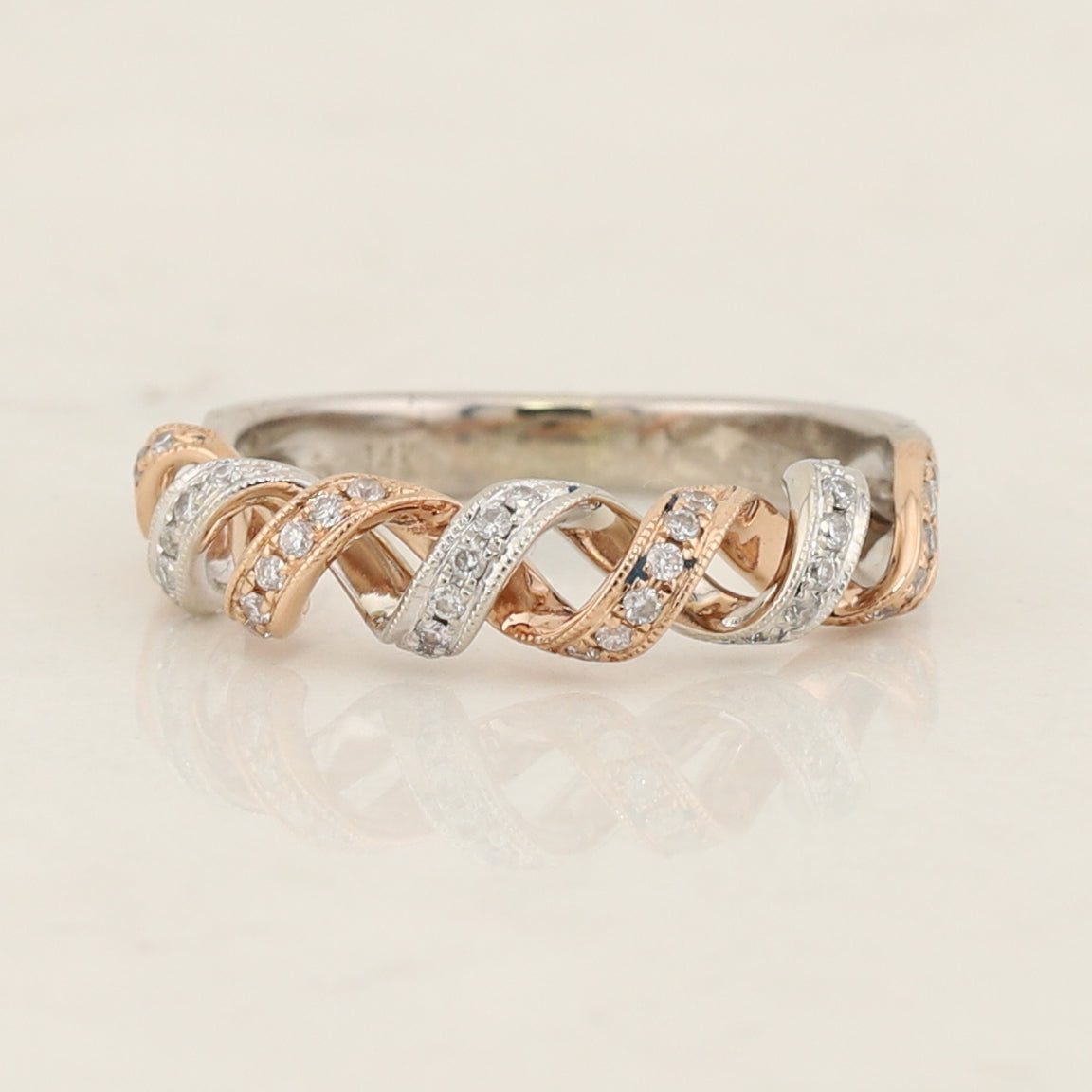 White and Rose Gold Diamond Band