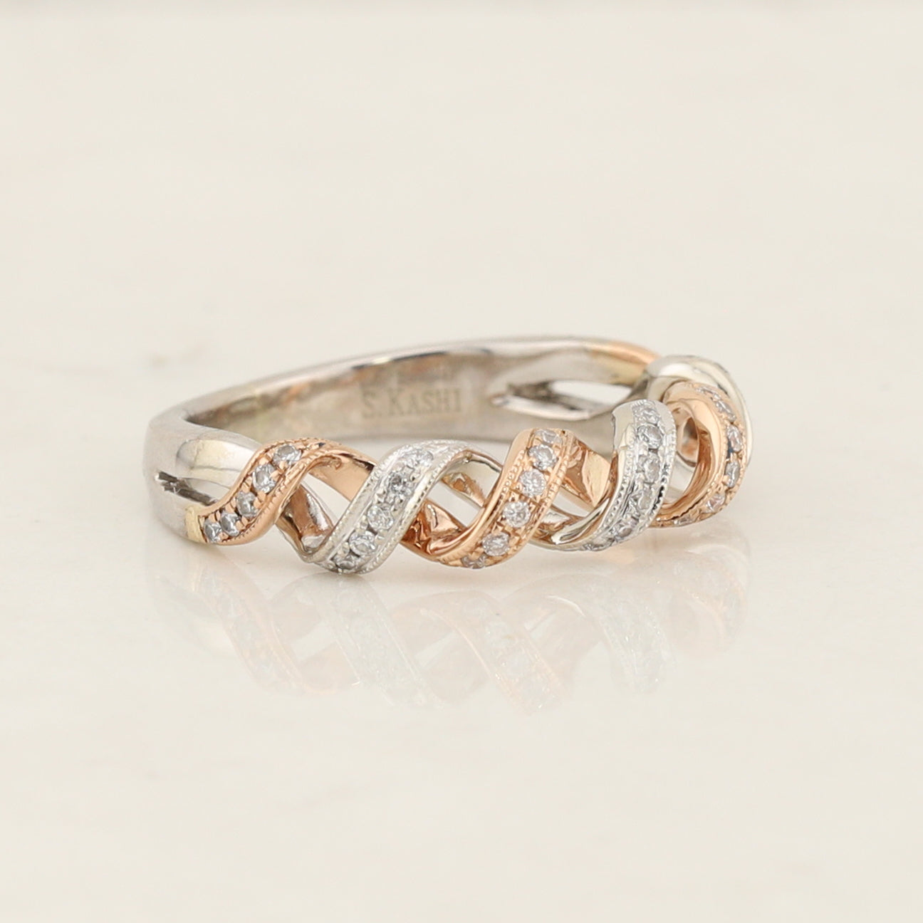 White and Rose Gold Diamond Band
