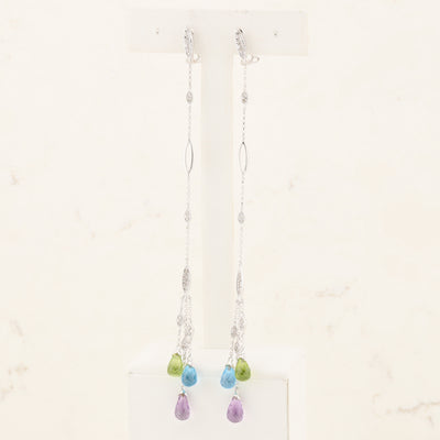 Peridot, Blue Topaz & Amethyst Drop Earrings