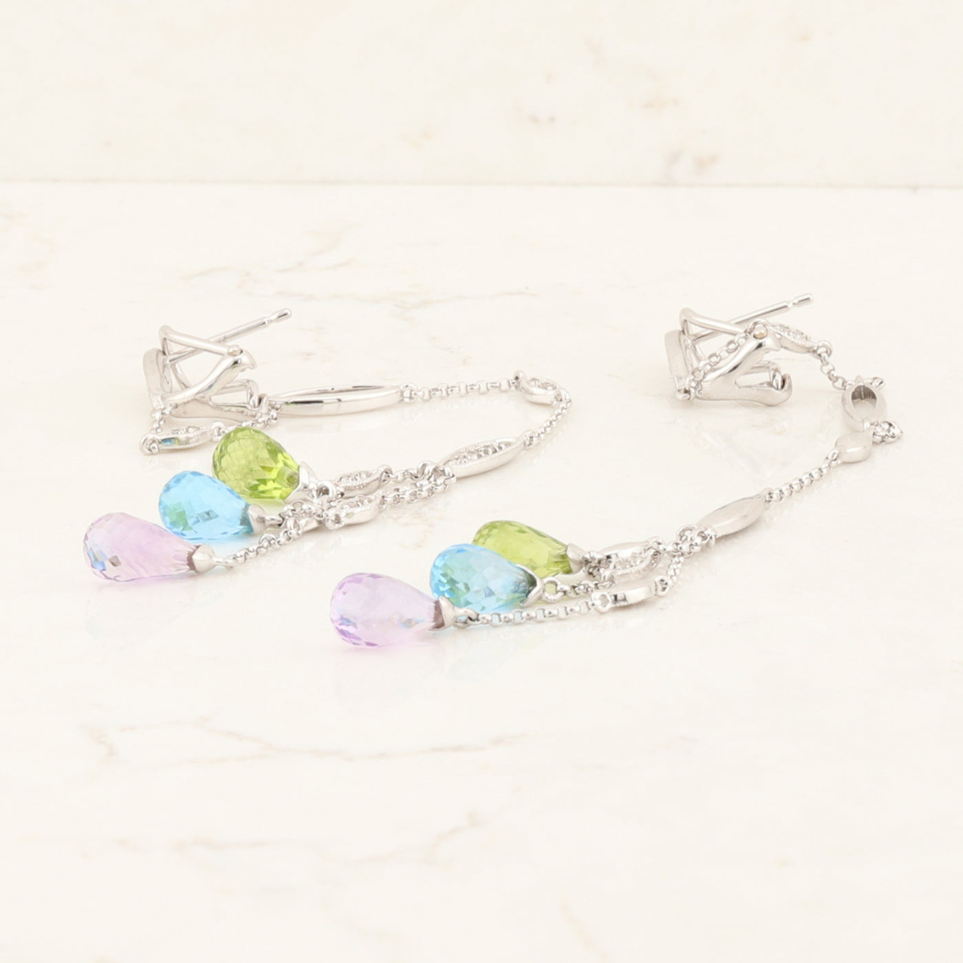 Peridot, Blue Topaz & Amethyst Drop Earrings