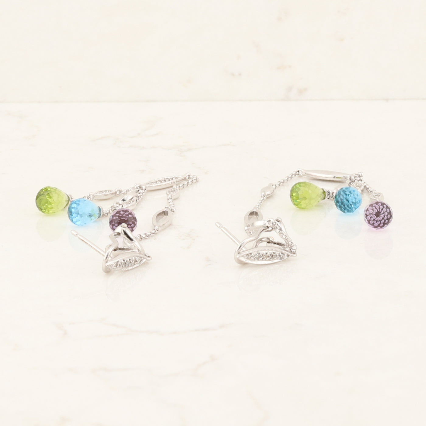 Peridot, Blue Topaz & Amethyst Drop Earrings
