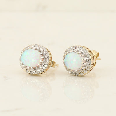 Opal Diamond Halo Earrings