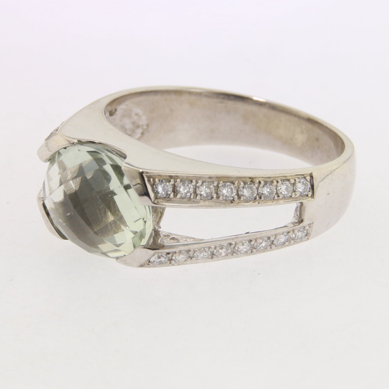 Green Quartz & Lab Diamond Ring