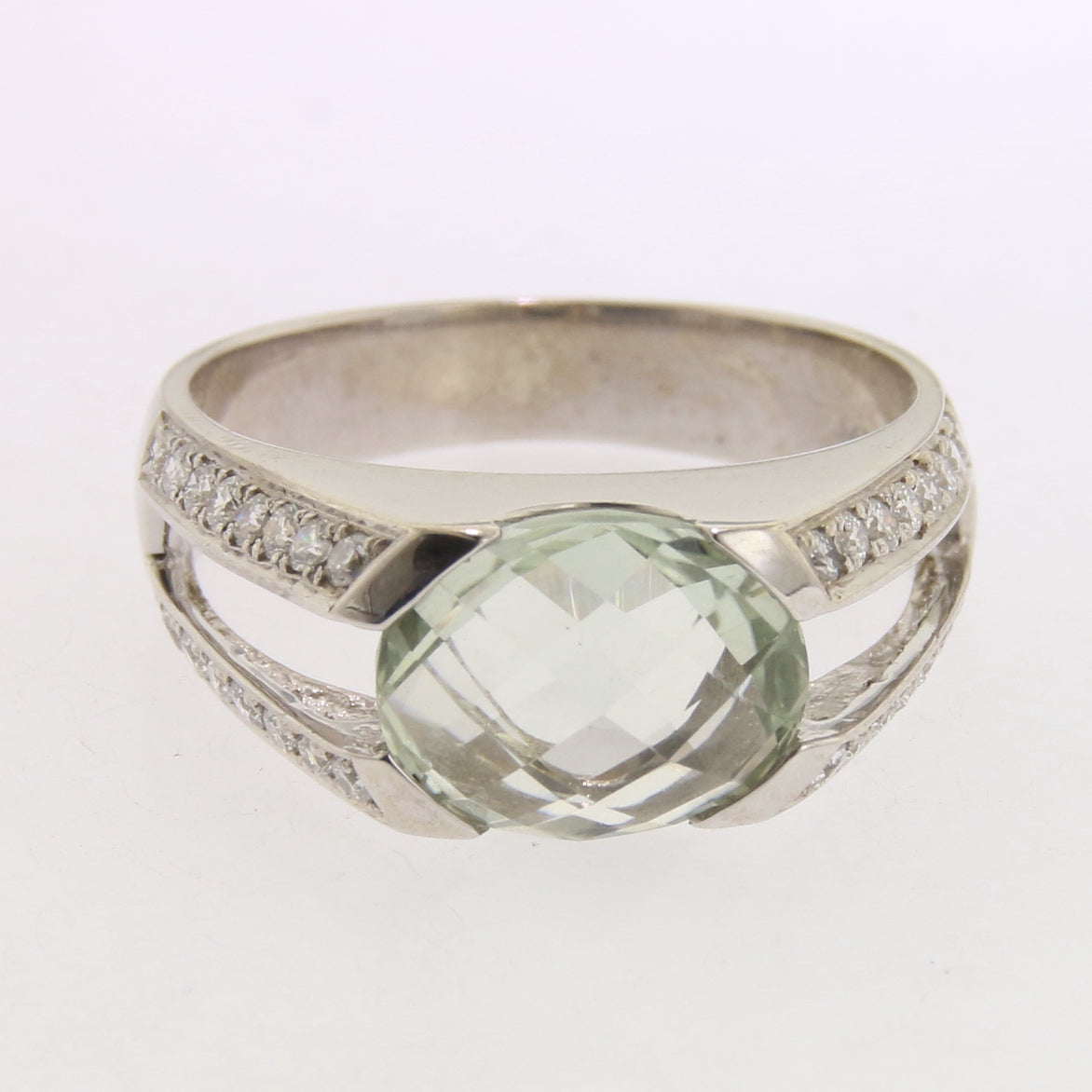 Green Quartz & Lab Diamond Ring