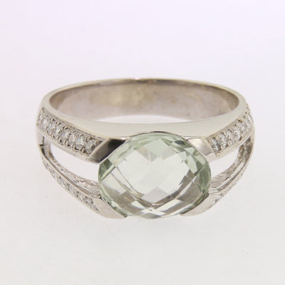 Green Quartz & Lab Diamond Ring