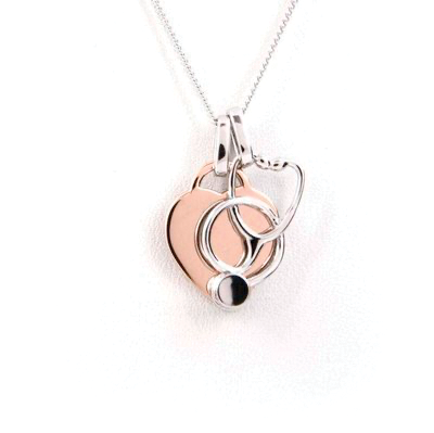 Heart and Stethoscope Necklace - Rose Gold Plated