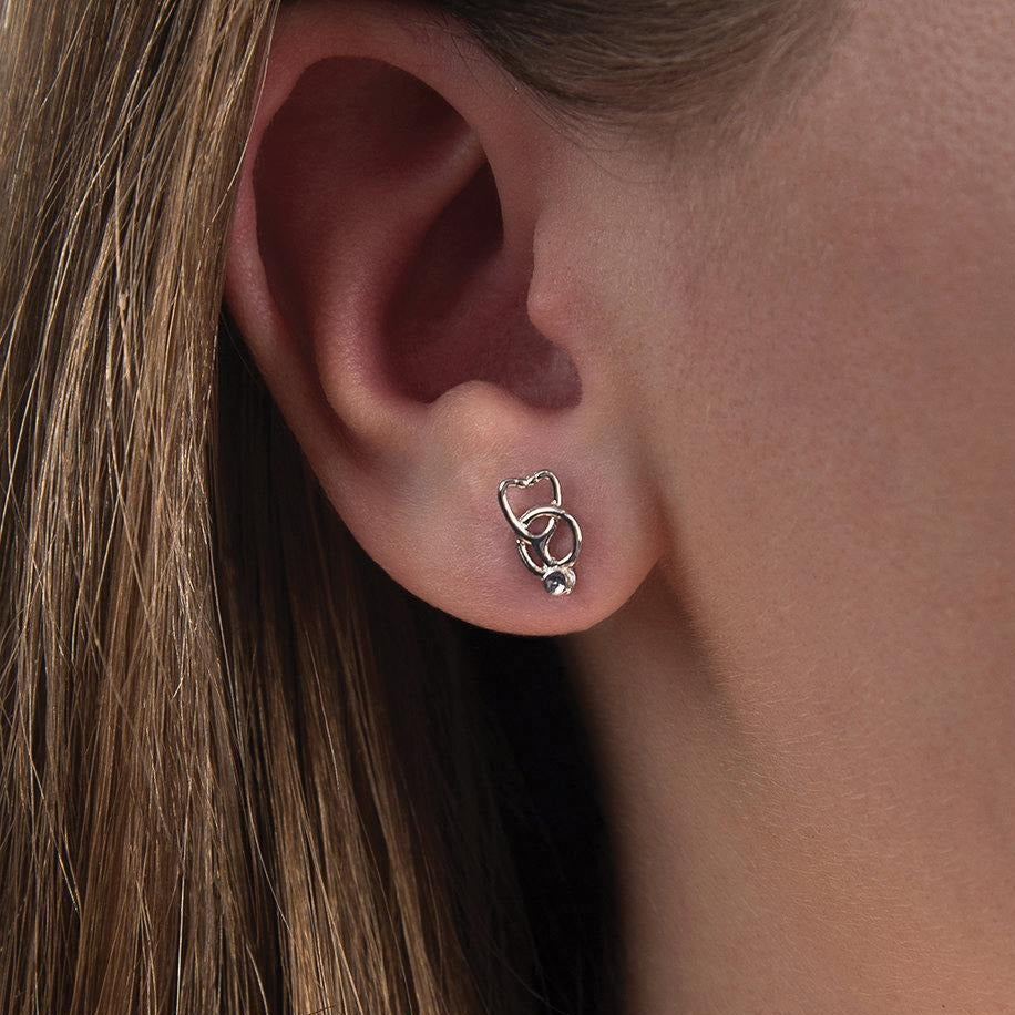 Mini Stethoscope Stud Earrings in Sterling Silver