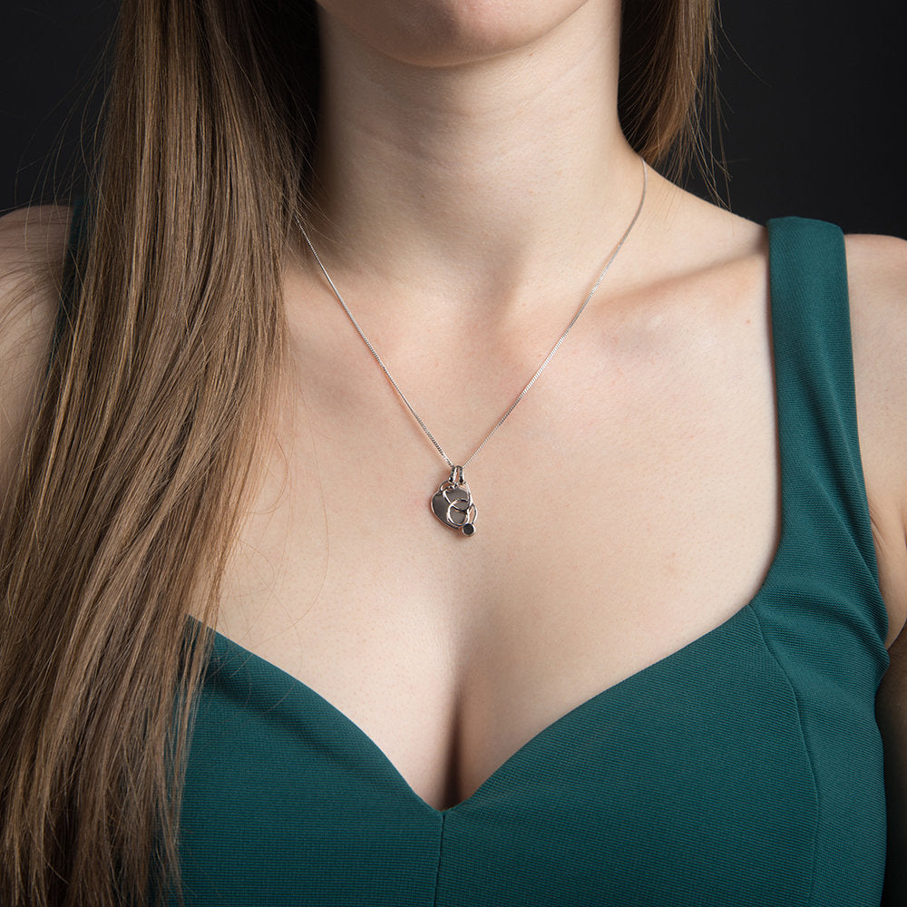 Heart and Stethoscope Necklace - Sterling Silver with Rhodium Plating