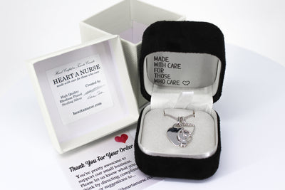 Heart and Stethoscope Necklace - Sterling Silver with Rhodium Plating