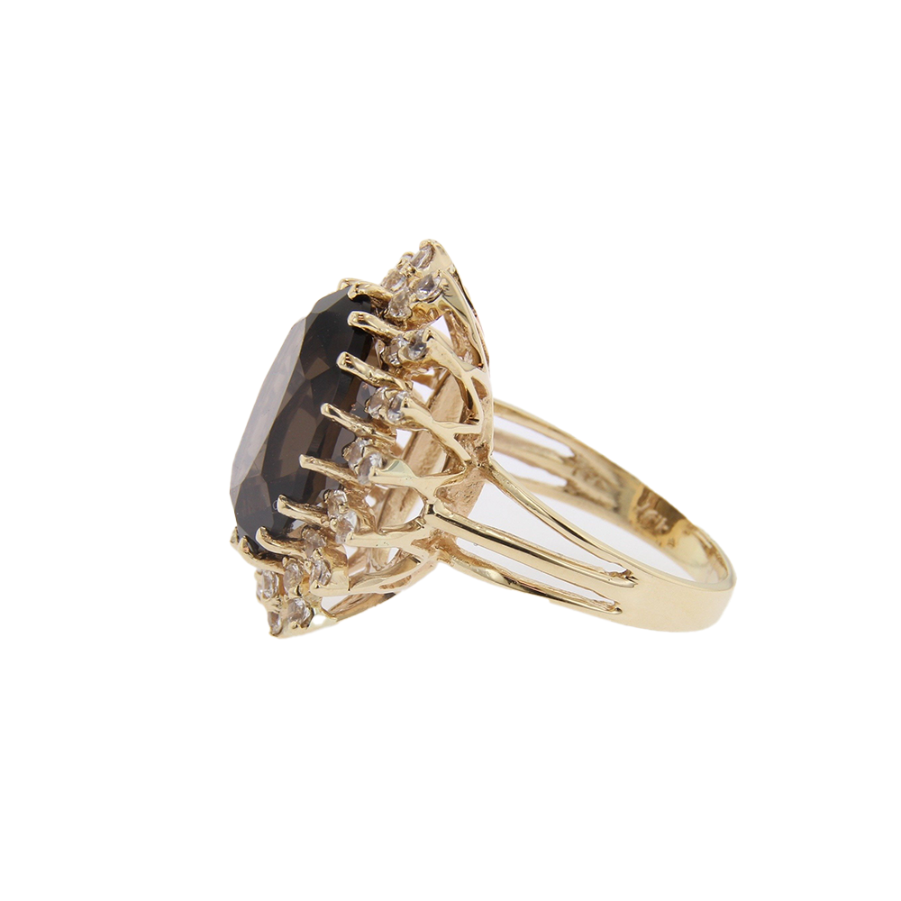 14kt Yellow Gold Smokey Quartz Ring & White Sapphire