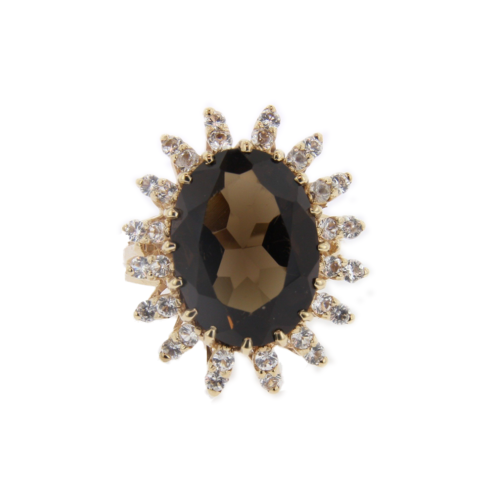 14kt Yellow Gold Smokey Quartz Ring & White Sapphire