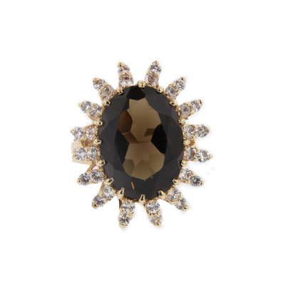 14kt Yellow Gold Smokey Quartz Ring & White Sapphire