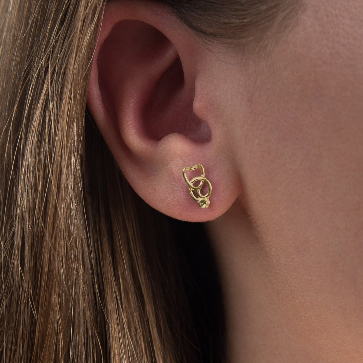 Mini Stethoscope Stud Earrings - Yellow Gold Plated Sterling Silver